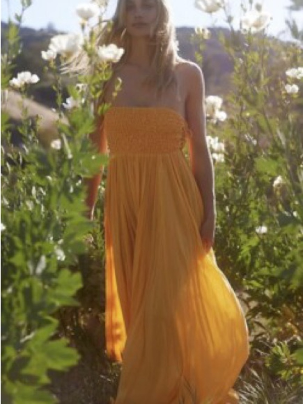 Free People Golden Yellow Boho Handkerchief Maxi Dress S